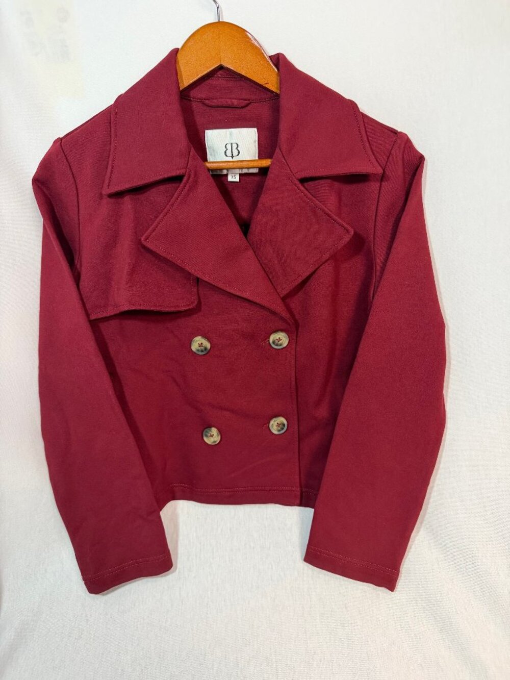 Baltic Born Peacoat XS Burgundy Cropped Jacket Double Breasted Fall - Picture 1 of 7